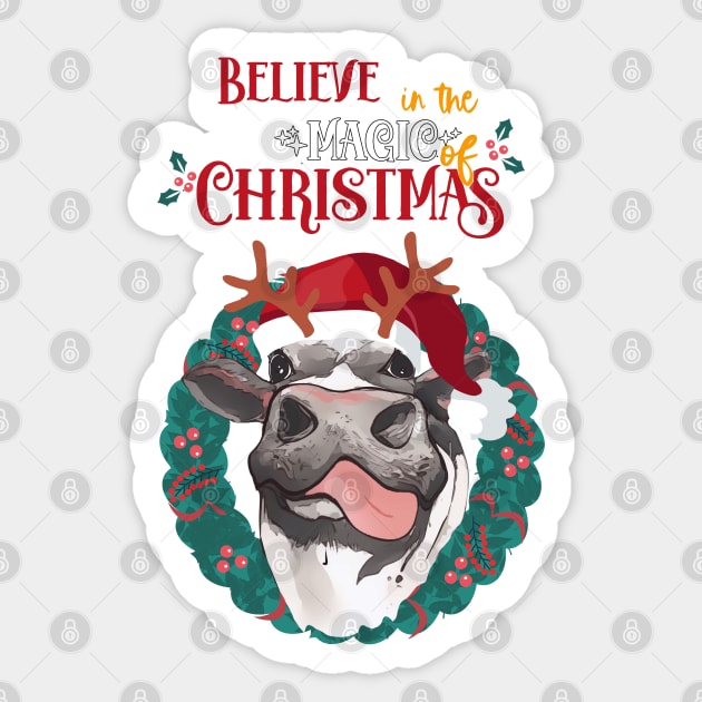 Christmas sweater cow reindeer horns and nose christmas Sticker by Collagedream